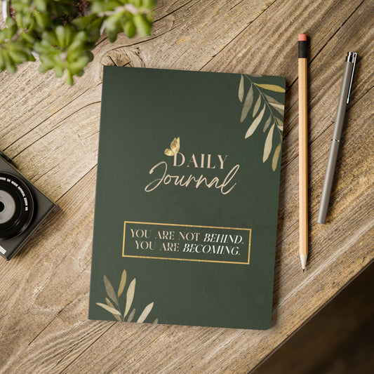 Daily Journal — You Are Becoming | Green Floral Softcover Notebook
